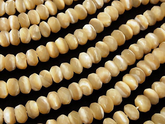 Mother of Pearl MOP Faceted Button Rondelle 8 x 8 x 5 mm beige half or 1 strand beads (aprx.15 inch / 38 cm)