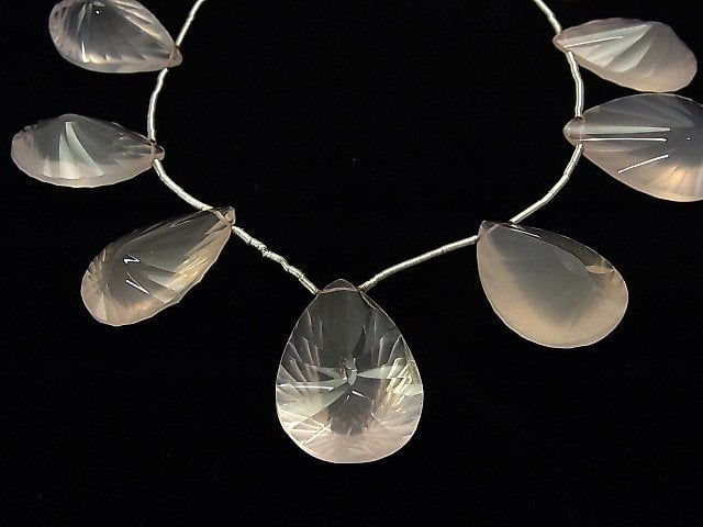 [Video] [One of a kind] High Quality Madagascar Rose Quartz AAA Pear shape Concave Cut 1strand NO.2