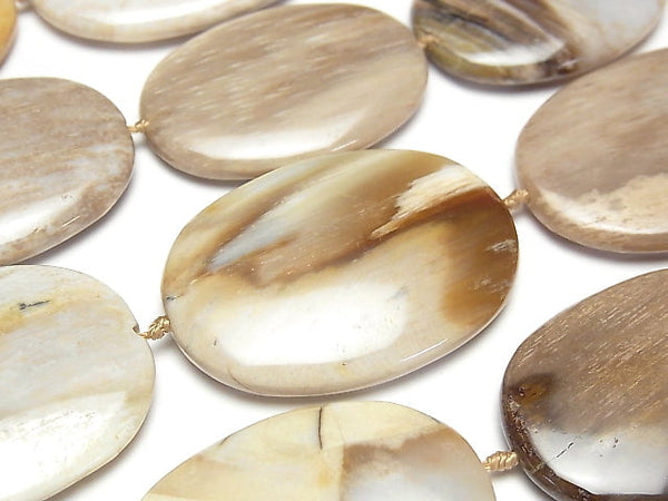 [Video]Petrified Wood Flat Oval half or 1strand beads (aprx.13inch/32cm)