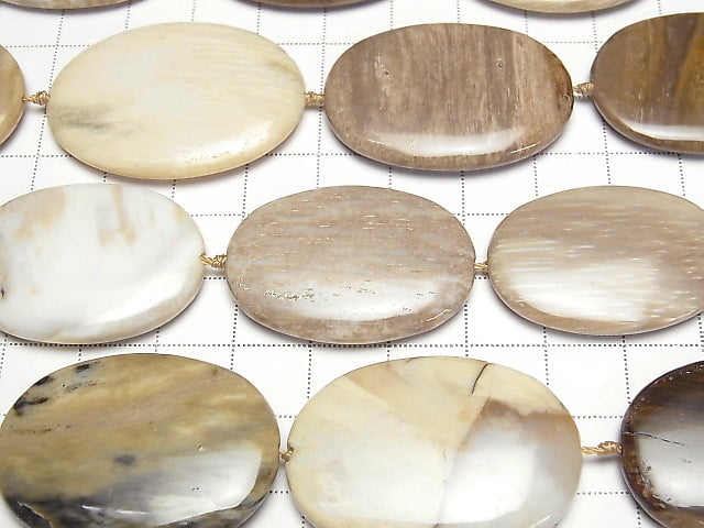 [Video]Petrified Wood Flat Oval half or 1strand beads (aprx.13inch/32cm)