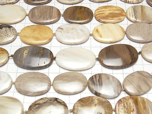 [Video]Petrified Wood Flat Oval half or 1strand beads (aprx.13inch/32cm)