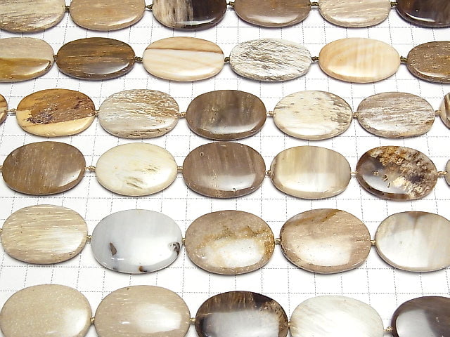 [Video]Petrified Wood Flat Oval half or 1strand beads (aprx.13inch/32cm)
