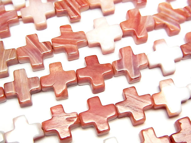 [Video] Spiny Oyster Shell Cross 8x8mm 1/4 or 1strand beads (aprx.15inch/38cm)