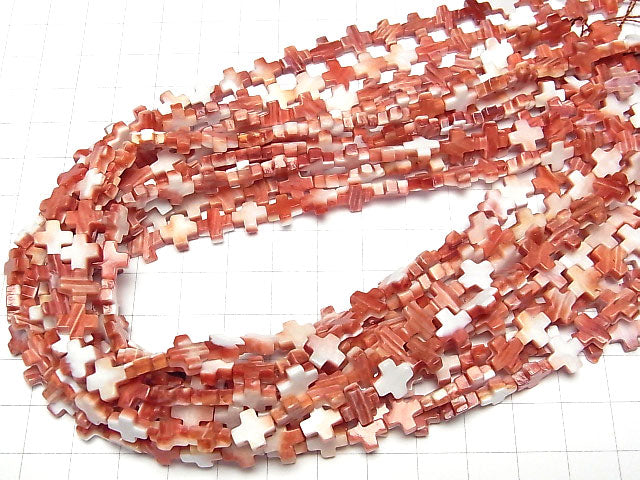 [Video] Spiny Oyster Shell Cross 8x8mm 1/4 or 1strand beads (aprx.15inch/38cm)