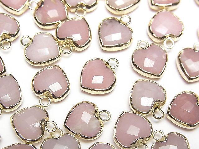[Video] Pink Opal Heart cut charm, gold color, 3pcs
