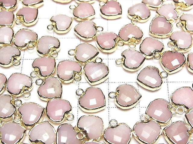 [Video] Pink Opal Heart cut charm, gold color, 3pcs