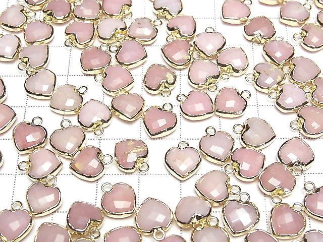 [Video] Pink Opal Heart cut charm, gold color, 3pcs