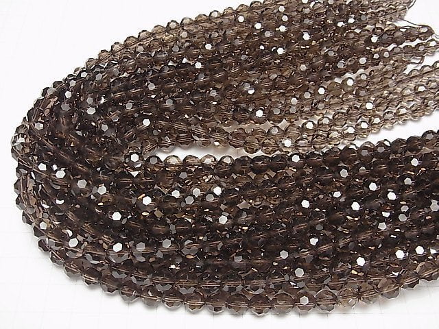 [Video] Smoky Quartz AAA+ "Buckyball" Faceted Round 8mm 1/4 or 1strand beads (aprx.15inch/38cm)