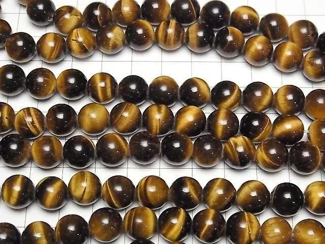黃虎眼石 AAA - 圓形 10mm [2mm 孔] 半串或 1 串珠子 (約 14 英寸/34 公分)
