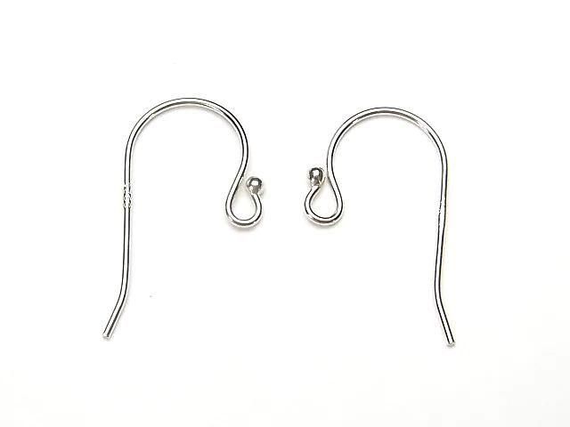Silver 925 Earwire [S][M][L] with round beads, Rhodium Plated, 1 pair