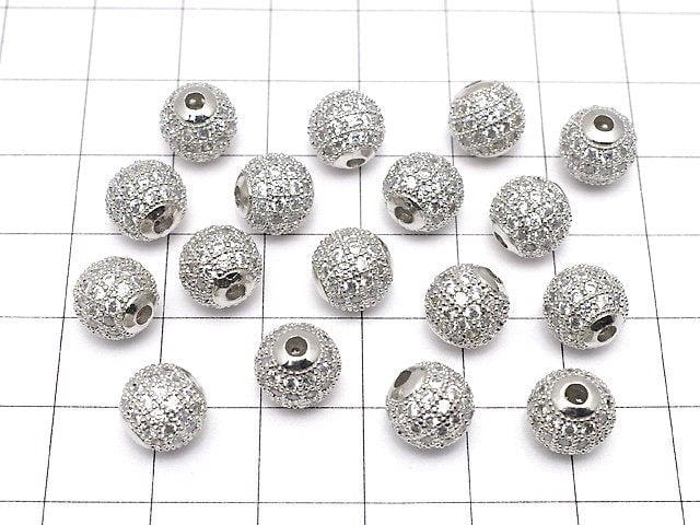 Metal Parts Round Beads 6mm, 8mm, 10mm Silver Color (with CZ) 1pc $3.39