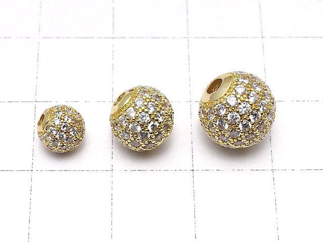 Metal Parts Round beads 6 mm, 8 mm, 10 mm gold color (with CZ) 1 pc