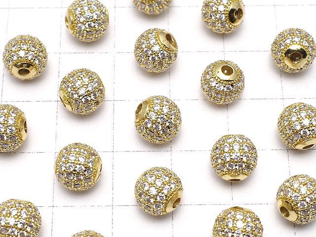 Metal Parts Round beads 6 mm, 8 mm, 10 mm gold color (with CZ) 1 pc