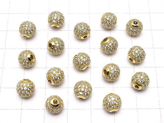 Metal Parts Round beads 6 mm, 8 mm, 10 mm gold color (with CZ) 1 pc