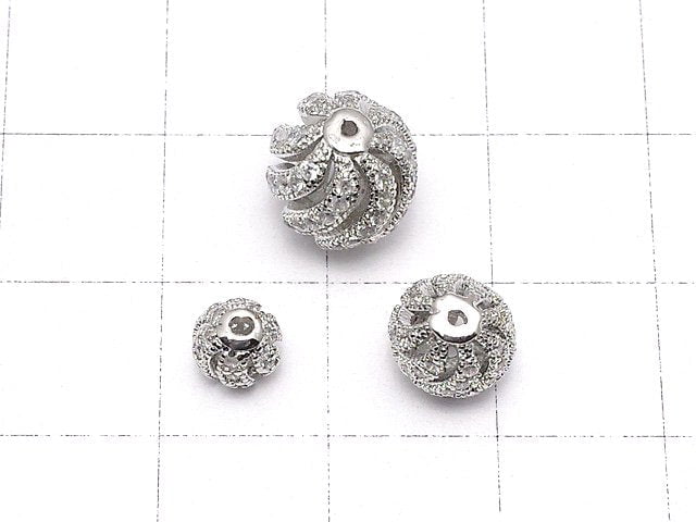 Metal Parts Line Carved Round Beads 6mm, 8mm, 10mm Silver Color (with CZ) 1pc