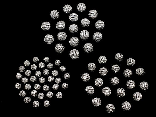Metal Parts Line Carved Round Beads 6mm, 8mm, 10mm Silver Color (with CZ) 1pc