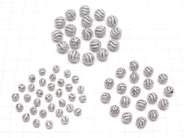 Metal Parts Line Carved Round Beads 6mm, 8mm, 10mm Silver Color (with CZ) 1pc