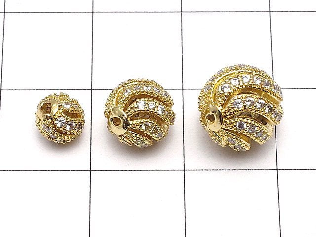 Metal Parts Line Carved Round Beads 6 mm, 8 mm, 10 mm Gold color (with CZ) 1 pc