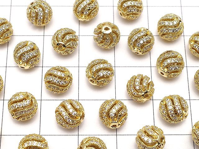 Metal Parts Line Carved Round Beads 6 mm, 8 mm, 10 mm Gold color (with CZ) 1 pc