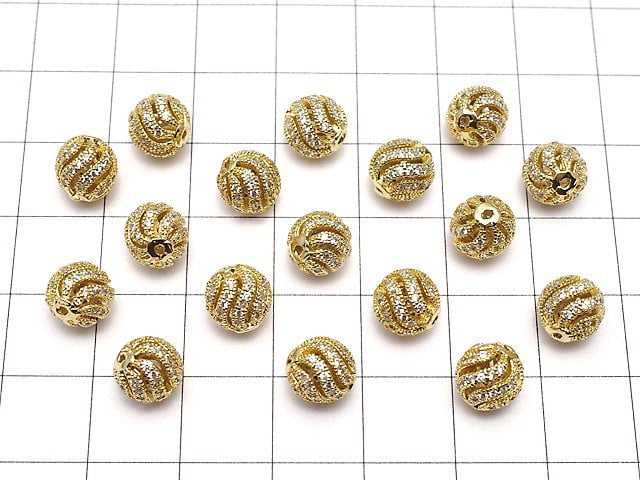 Metal Parts Line Carved Round Beads 6 mm, 8 mm, 10 mm Gold color (with CZ) 1 pc