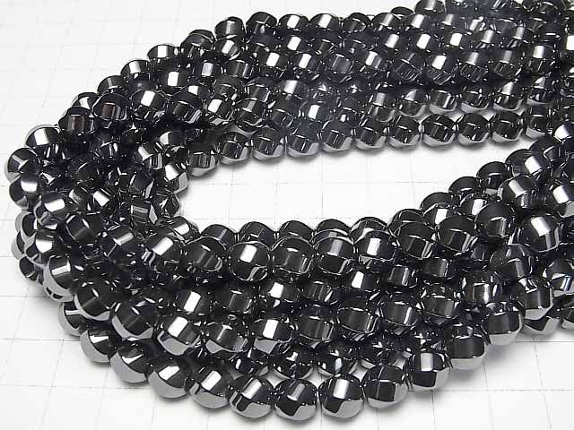 [Video] Hematite  Twist 6Faceted Round 8x8mm x8mm  1strand beads (aprx.15inch/38cm)