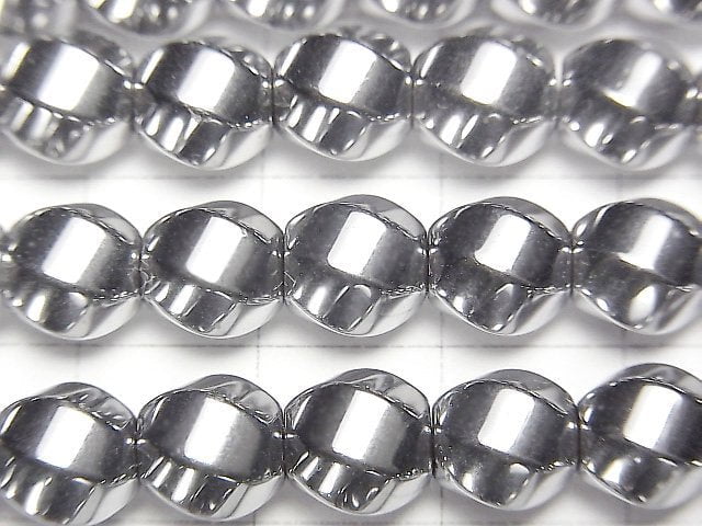 [Video]Hematite Twist 6Faceted Round 8x8x8mm Silver Coated 1strand beads (aprx.15inch/37cm)