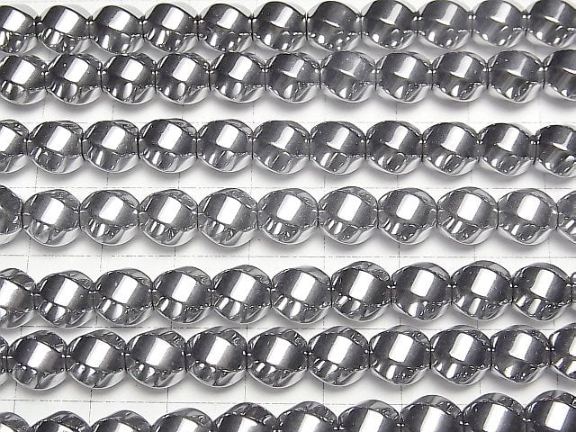 [Video]Hematite Twist 6Faceted Round 8x8x8mm Silver Coated 1strand beads (aprx.15inch/37cm)