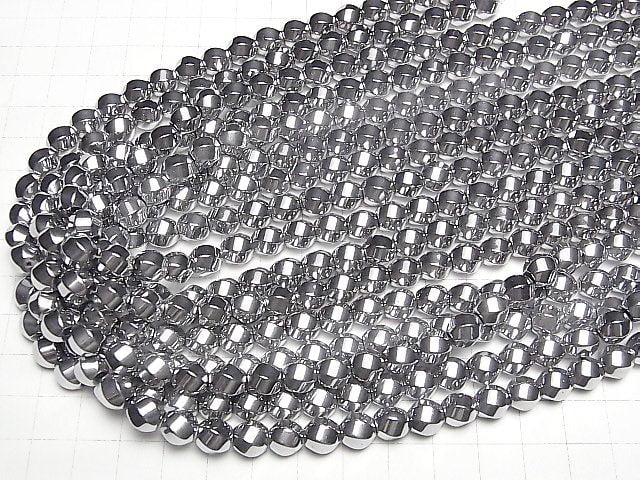[Video]Hematite Twist 6Faceted Round 8x8x8mm Silver Coated 1strand beads (aprx.15inch/37cm)
