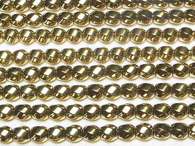 [Video] Hematite Twist 6 Faceted Round 8 x 8 mm x 8 mm gold coating 1 strand (Approx 37 cm