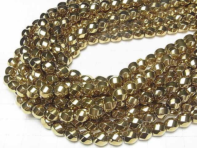 [Video] Hematite Twist 6 Faceted Round 8 x 8 mm x 8 mm gold coating 1 strand (Approx 37 cm