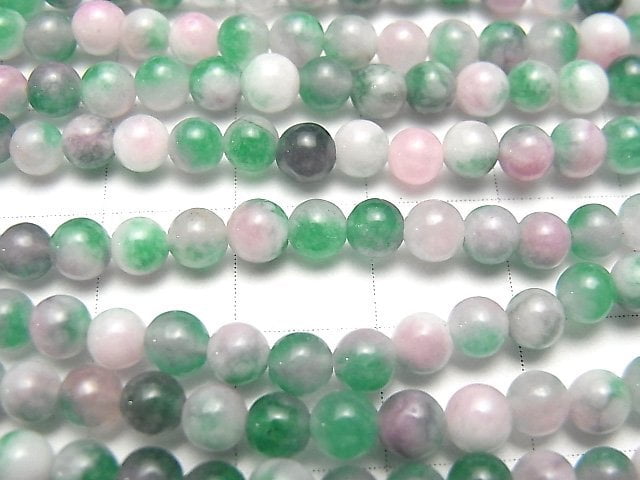 1strand $2.79! Pink & Green Jade Round 4mm 1strand beads (aprx.15inch / 38cm)