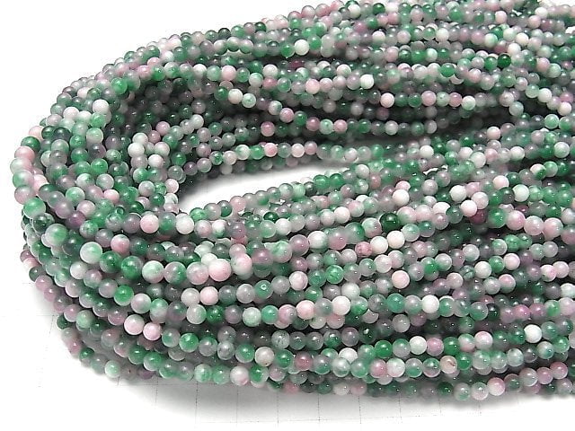 1strand $2.79! Pink & Green Jade Round 4mm 1strand beads (aprx.15inch / 38cm)