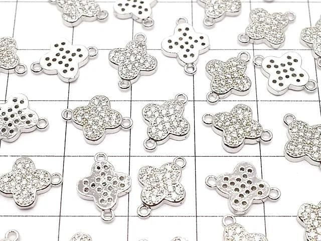 Metal Joint Parts Flower 12x8.5mm Silver Color (with CZ) 1pc