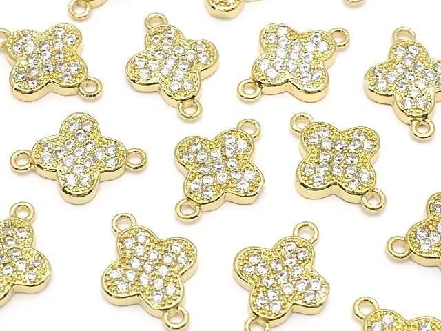 Metal Joint Parts Flower 12x8.5mm Gold (with CZ) 1pc