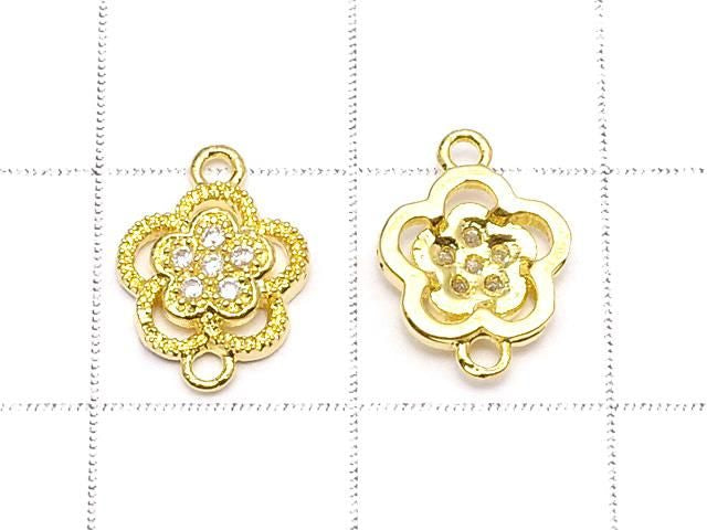 金屬連接件花卉設計 10.5x8毫米 金色 (帶鋯石) 1個