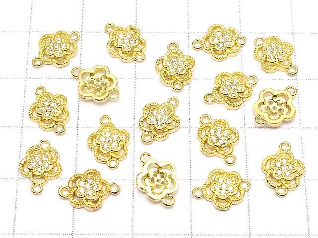 金屬連接件花卉設計 10.5x8毫米 金色 (帶鋯石) 1個