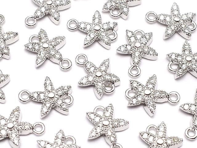 Metal parts joint parts flower 9x7.5mm silver color (with CZ) 1pc