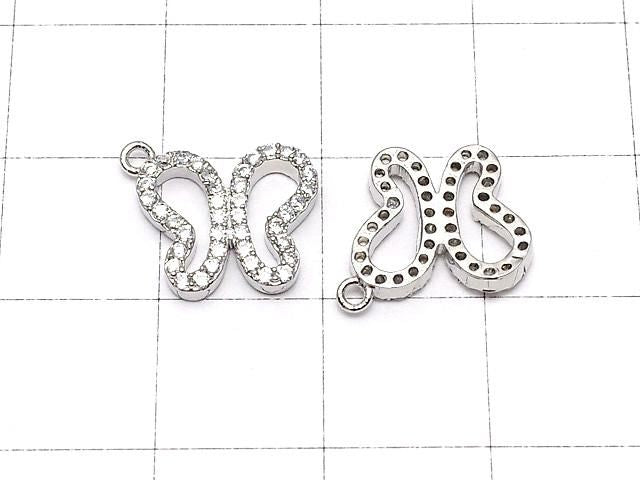 Metal Charm Butterfly 12x10mm Silver Color (with CZ) 1pc
