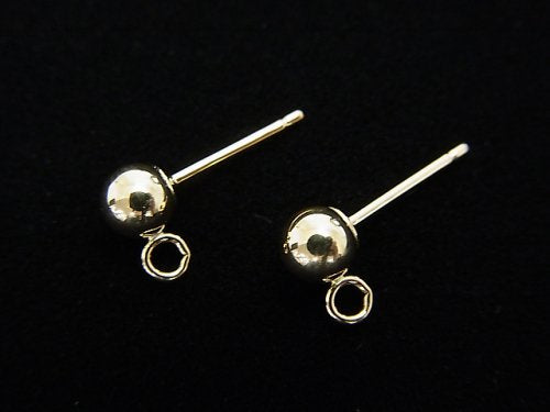 [K14 Yellow Gold]Earstuds Earrings with Ring [3mm][4mm]1pair