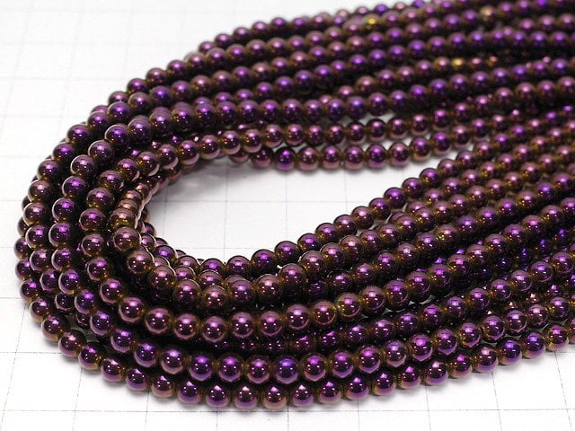 Hematite Round 4mm Metallic Purple - Red 1strand beads (aprx.15inch / 38cm)