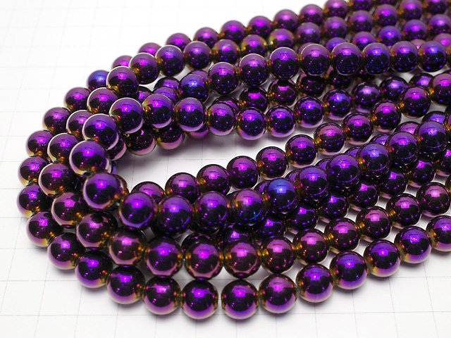 Hematite Round 10mm Metallic Purple - Red 1strand beads (aprx.15inch / 38cm)