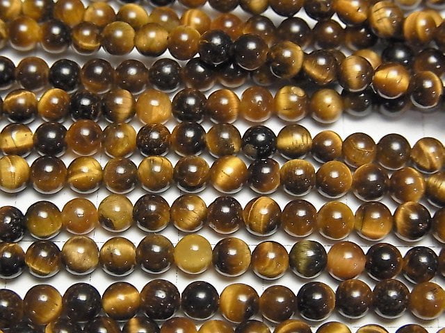 [Video] Yellow Tiger's Eye AA ++ Round 4mm 1strand beads (aprx.15inch / 37cm)