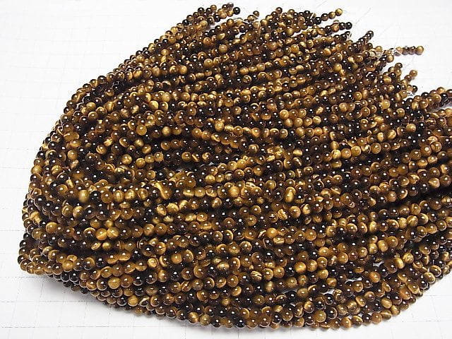 [Video] Yellow Tiger's Eye AA ++ Round 4mm 1strand beads (aprx.15inch / 37cm)