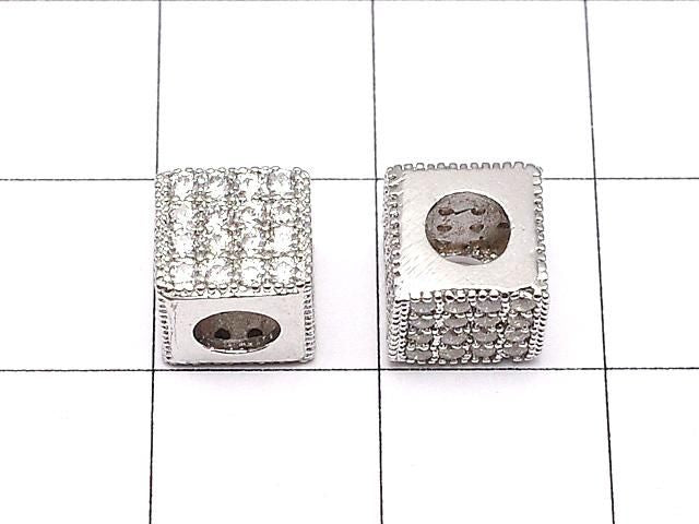 金屬立方體 7x7x7公釐 銀色 (鑲有方晶鋯石) 1個