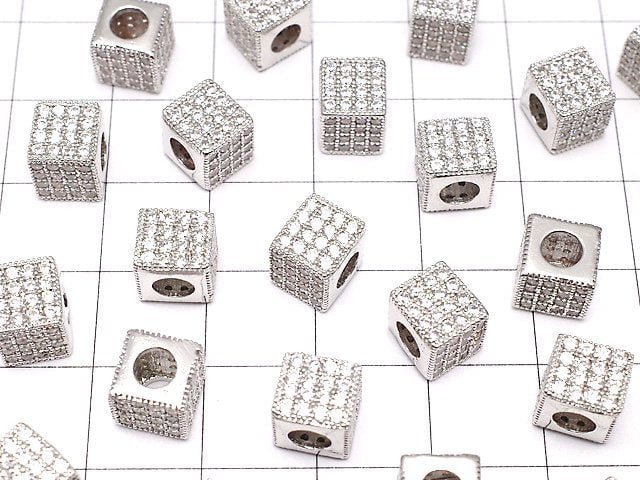 Metal Parts Cube 7 x 7 x 7 mm Silver Color (with CZ) 1 pc $4.19!