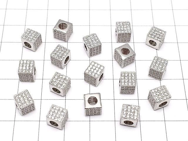 金屬立方體 7x7x7公釐 銀色 (鑲有方晶鋯石) 1個