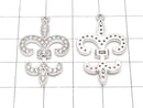 Metal Parts with CZ Lilies emblem Fleur motif charm 28 x 19 silver color 1 pc