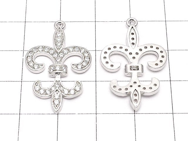 Metal Parts with CZ Lilies emblem Fleur motif charm 28 x 19 silver color 1 pc