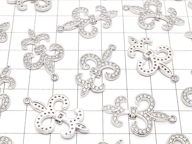 Metal Parts with CZ Lilies emblem Fleur motif charm 28 x 19 silver color 1 pc