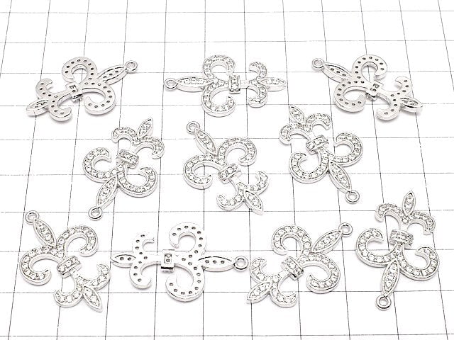 Metal Parts with CZ Lilies emblem Fleur motif charm 28 x 19 silver color 1 pc
